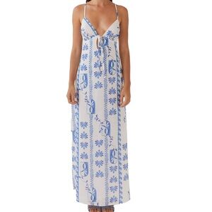 Blue and White Floral Maxi Dress